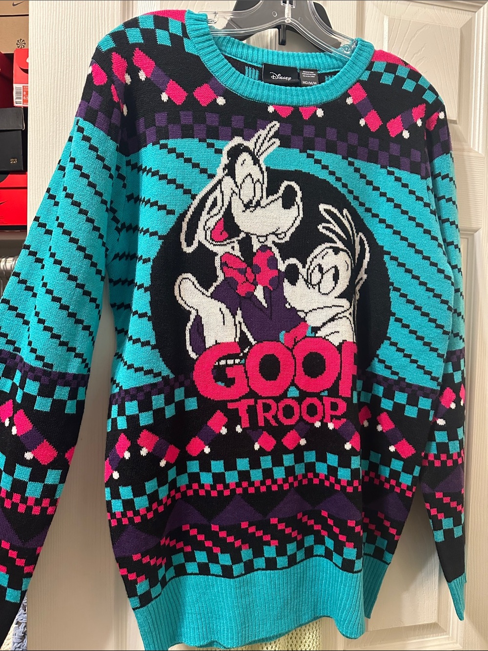 Vintage Disney Goof Troop Colorblock Knit Sweater - Teal, Black, Pink, Purple